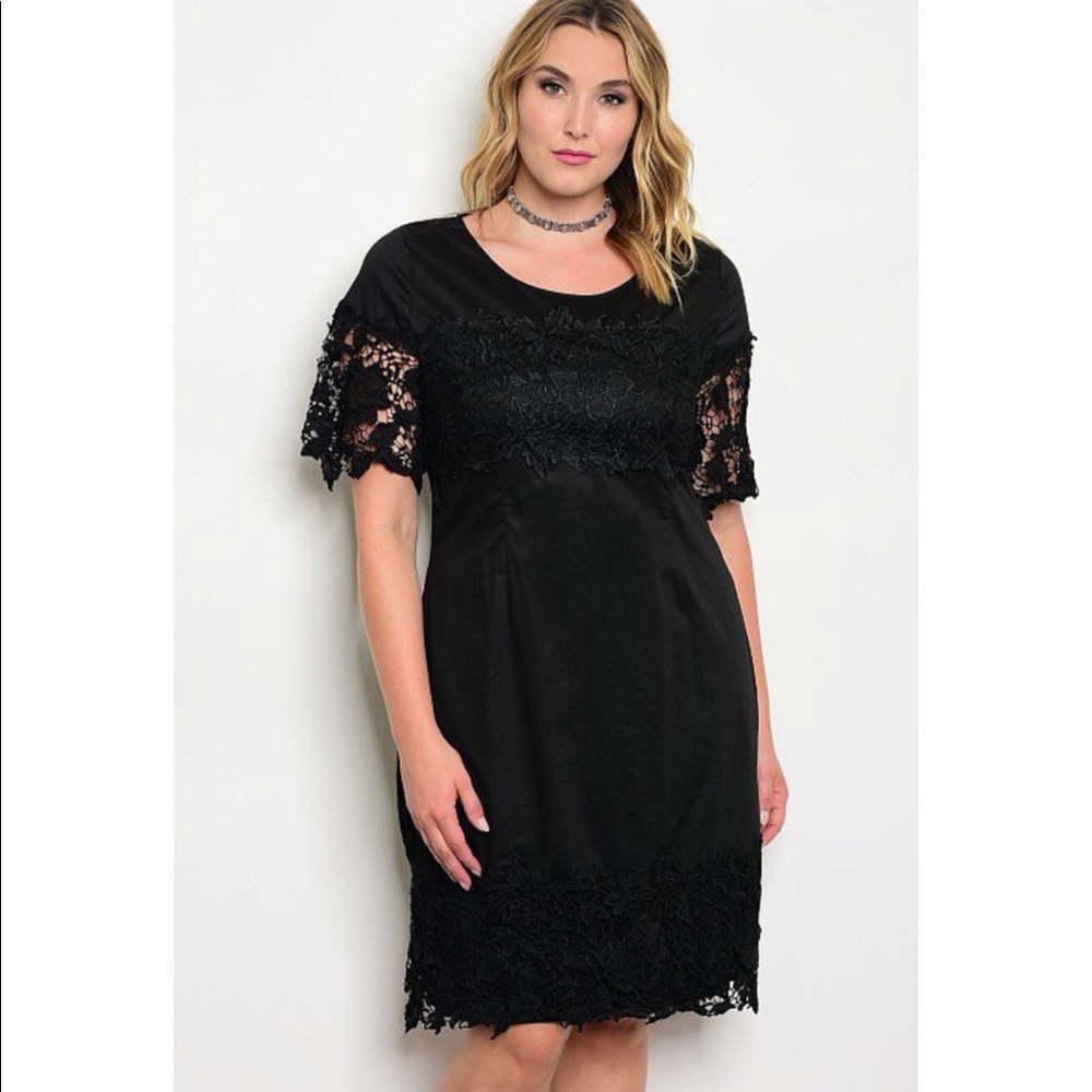 Curvy Short Sleeve Crochet Detail Dress